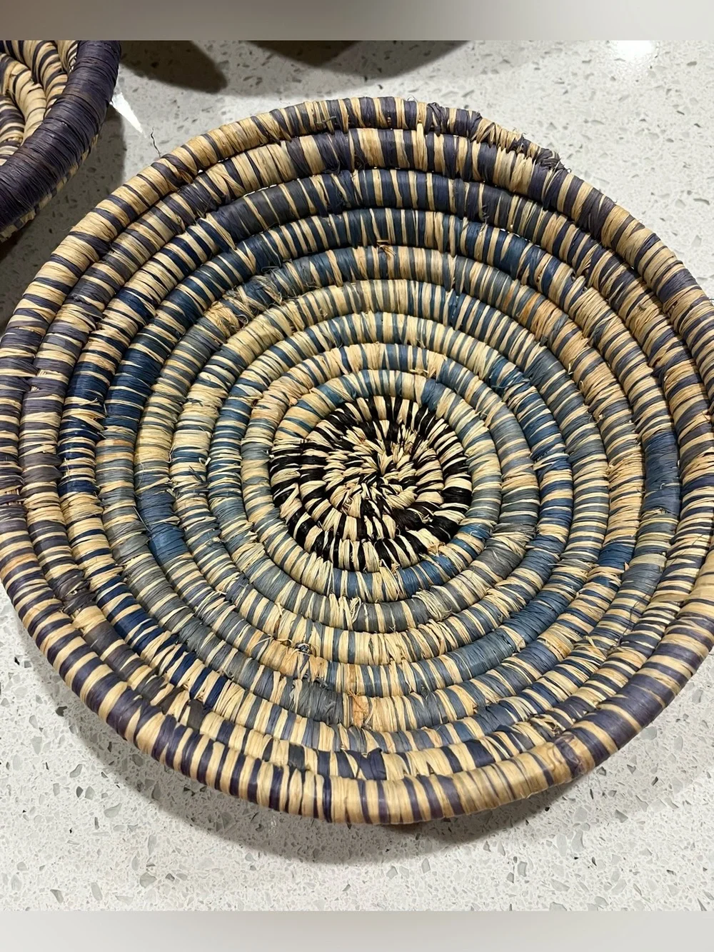 African Uganda Woven Bowl Set (3)- Coastal Light Purple Woven Blues & White